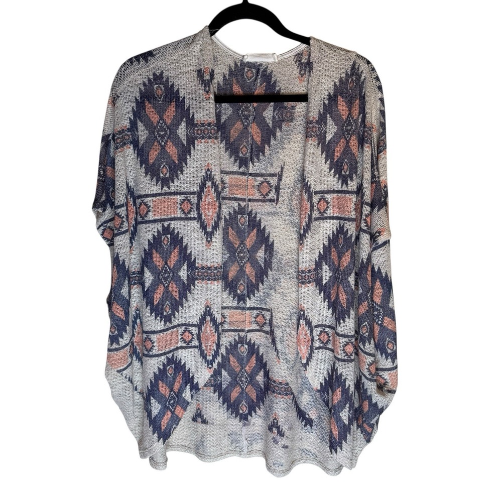 Blushed Knit Aztec Open Front Cardigan Size Large Bohemian Southwestern Western